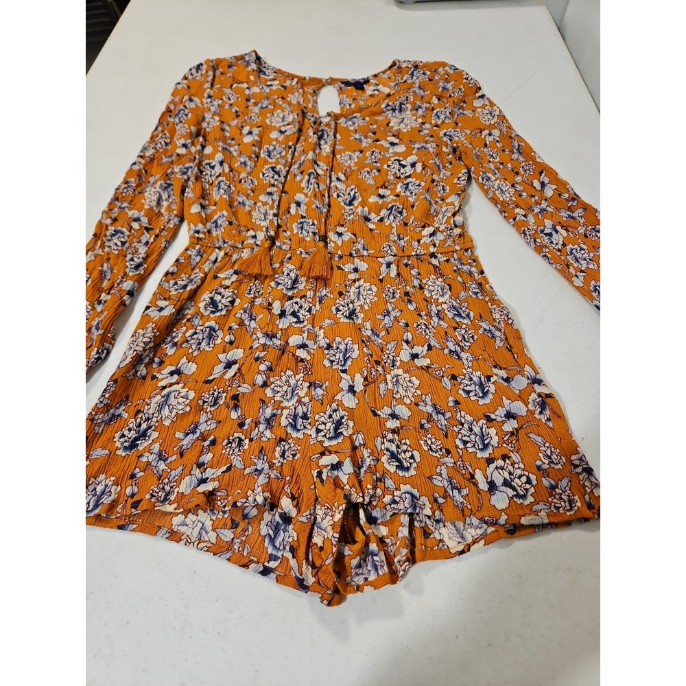 Aeropostle Romper One Piece orange Floral Size Small Long Sleeve Lightweight(A4